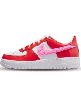 Girls Nike Valentines Day Pink Orange Swoosh Air Force Ones Sneakers sz 1.5Y 1.5